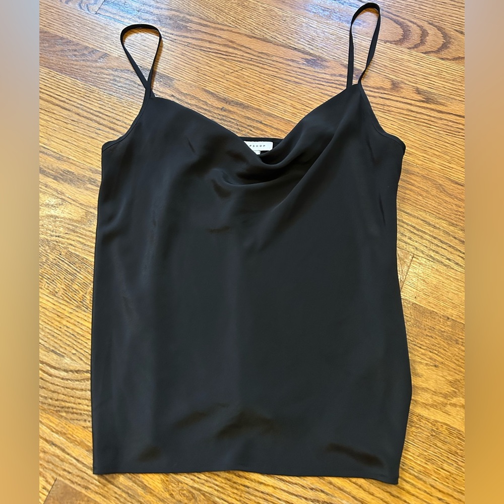 Top Shop silk black top size 8 in perfect condition.